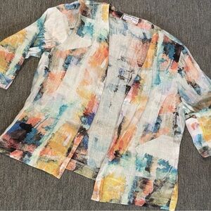 100% Linen Sandra Viden Made In Australia Colorful Open Front Cardigan Blouse M